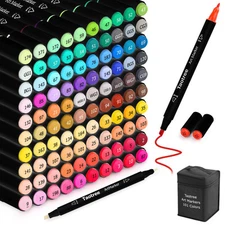 Alcohol Markers, 101 Colors Dual Tips Artist Markers Pens Set, Chisel & Fine ...