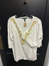 Women's Ralph Lauren White Pull Over Top with Decorative V Neckline - Size 2X