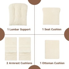 5 PCS Corduroy Glider Rocker Replacement Cushions with Storage Side Pocket,Fo...