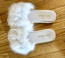 Lauren Lorraine Fluffy White Faux Fur Size 8/Medium Slippers Sandals NEW