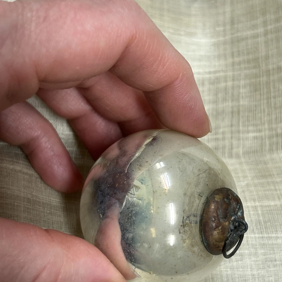 3 Antique Silver Kugel Ornaments Mercury Glass  Brass Cap Antique Finish - Image 4 of 4