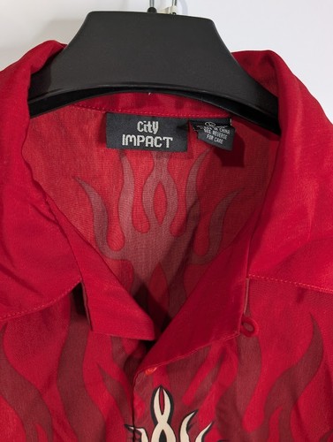 Chemise homme Y2K City Impact L streetwear flammes crânes imprimé intégral os croisé - Photo 3/9