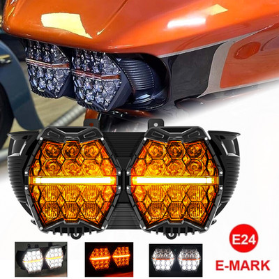 E-24 LED Dual Scheinwerfer Hi-Low Mit Gelb DRL Für Harley Road Glide 2015-2023