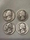 $1 Face Value Lot of 4 WASHINGTON 90% SILVER QUARTERS