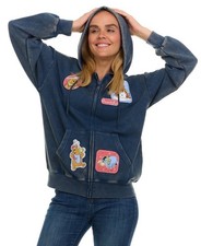 Disney Winnie The Pooh Women  s Medium Zip Hoodie Blue Wash Distressed NEW