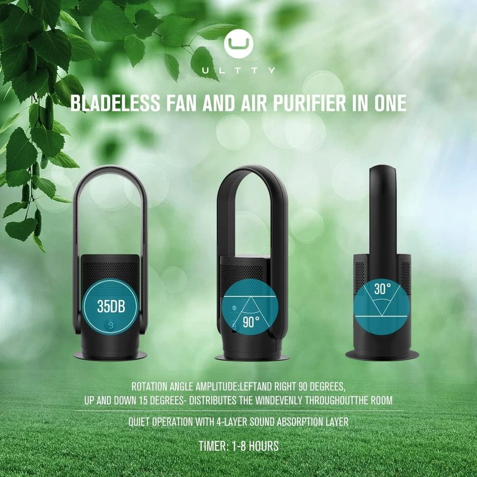Ultty CR021Rotorloser Turmventilator Leise mit Fernbedienung HEPA-Filter Schwarz - Bild 3 von 4