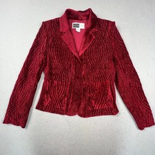 Rhonda Stark Blazer Women Medium Red Textured Velvet Crinkle Jacket Western Boho