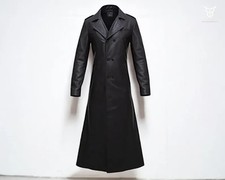 Men's Handmade Genuine Cow Leather Winter Coat Long Flares Coat Halloween