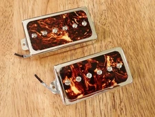 HUMBUCKER SIZED P90 GUITAR PICKUP SET ALNICO 2 BROWN TORTOISE ENCASED IN CHROME