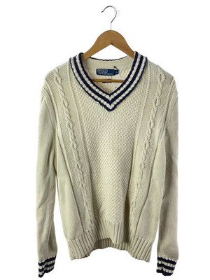 POLO RALPH LAUREN Knit Sweater (Thick), Large, Cotton, White, Solid Color