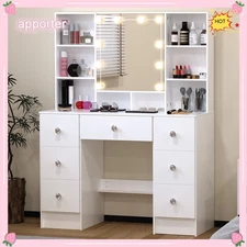 Vanity Set LED Lighted Mirror 7 Drawers Makeup Dressing Table Vanity Desk Gifts