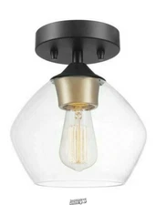 Harrow 1-Light Matte Black Semi-Flush Mount Ceiling Light w/ Gold Accent Socket