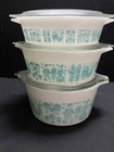 Vintage PYREX Turquoise Amish BUTTERPRINT Casserole Set 471, 472, 473 with Lids