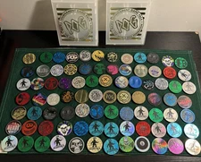 1990 Acrylic, Metal, Etc Pog Slammer Slammers Lot of 81 With 2 Carrying Cases