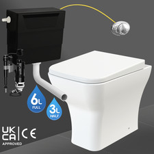 Back To Wall Toilet Rimless Square BTW Pan & Dual Flush Concealed Cistern Set