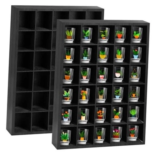 Pcs Shot Glass Display Case Wooden Shot Glass Shelf with Removable 2 Black
