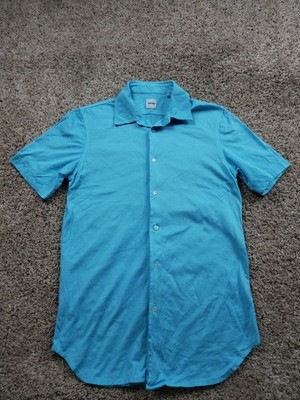 Aspesi Shirt Mens Small Blue Button Up Short Sleeve Cotton Made Italy Casual