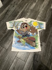 Vintage 1996 Looney Tunes Taz Fishing AOP T-shirt XL