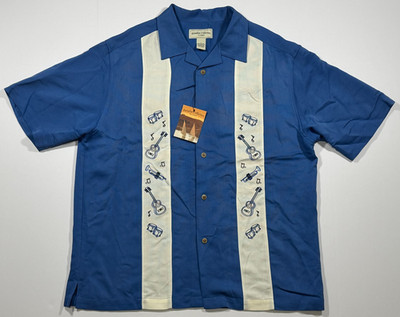 Paradise Collection by Cezani Blue Button Up Shirt Embroidered Panels Size L NWT