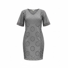 White Stuff Reve Grey Lace Broderie Anglaise Short Sleeves Shift Dress ~ UK 8