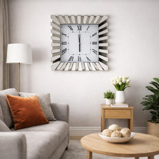 Zip Style Large Square Wall Clock -  Silver Mirrored 50cm x 50cm