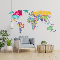 WW05 Wandtattoo Weltkarte Schrift Wandaufkleber Aufkleber Wandsticker Wohnzimmer