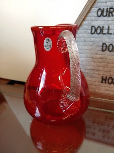 NEW Fenton Art Glass Ruby Red Pitcher (w/tag) 7" Swirl Handle - Picture 5 of 9