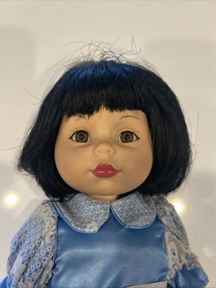 Baby So Beautiful 1995 With Brown Eyes And Dark Hair With Blue And White Dress - Image 2 of 4