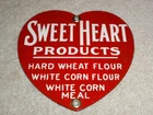 VINTAGE SWEET HEART PRODUCTS 5" PORCELAIN METAL SWEETHEART CORN FLOUR WHEAT SIGN