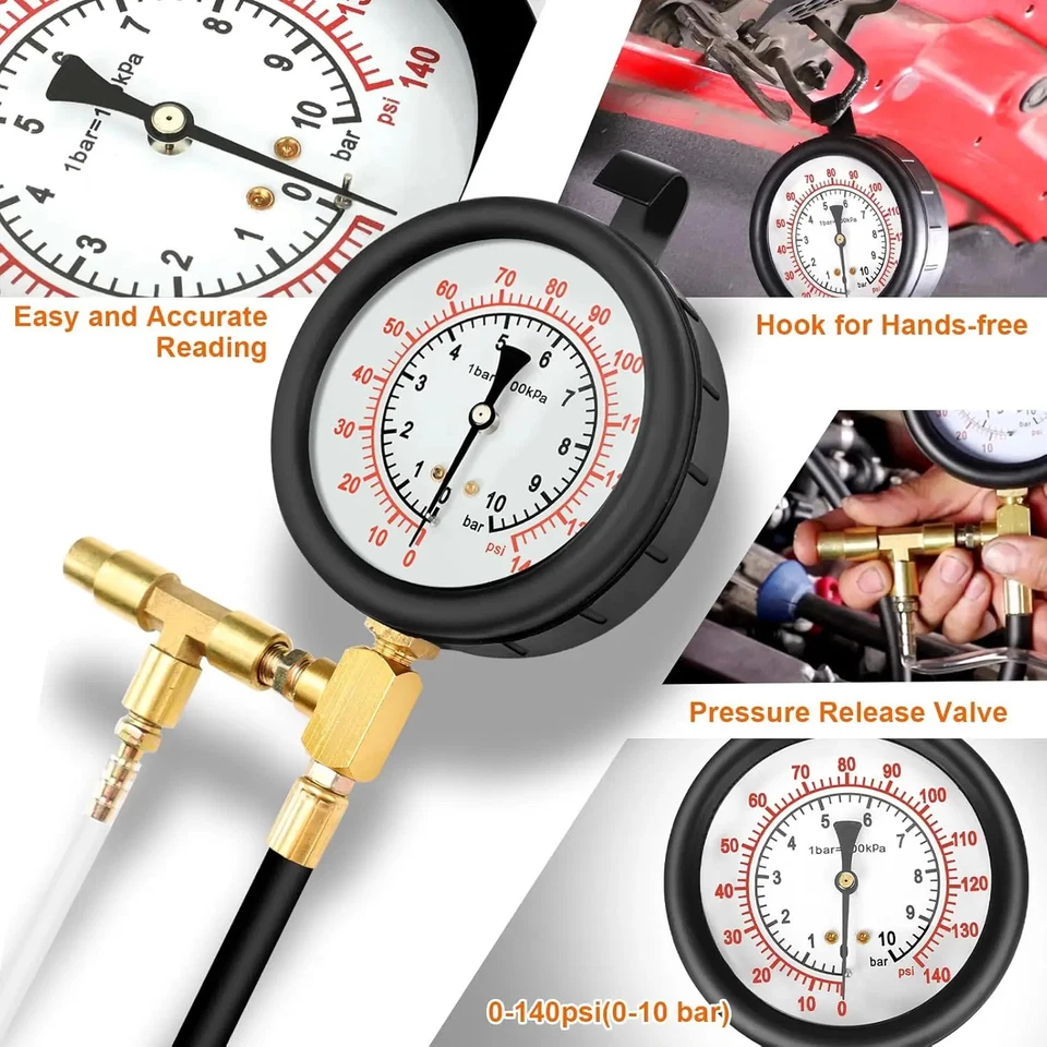 0-140PSI Fuel Injector Injection Pump Pressure Tester Gauge Kit Car Tools - Image 3 of 4