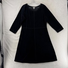 Talbots Velvet Dress Black Size M Midi 3/4 Sleeve A Line Casual Career