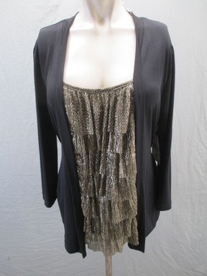 NWT Connected Apparel Size L Womens Multicolor Ruffle Stretch Beauty Top 527