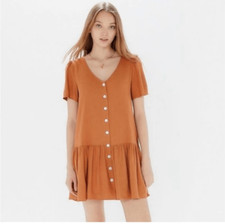 Urban Outfitters Women's Mini Dress Houston Drop Waist Button Linen size M