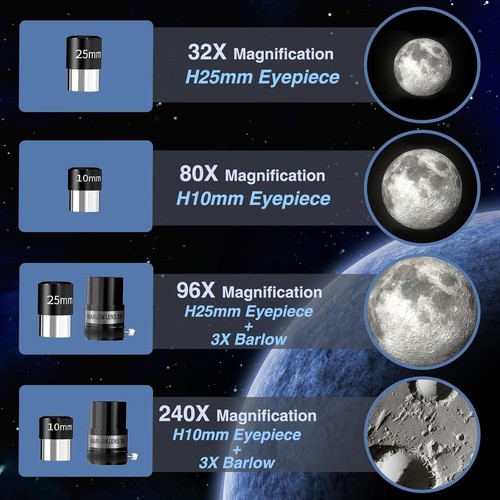 Telescope for Adults & Beginners, 90mm Aperture 800mm Refractor 32X-240X Magnifi - Picture 3 of 6
