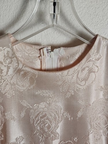 Vintage Victorian Brocade Dress Size S Puff Shoulder Long Sleeve Pink - Picture 4 of 18