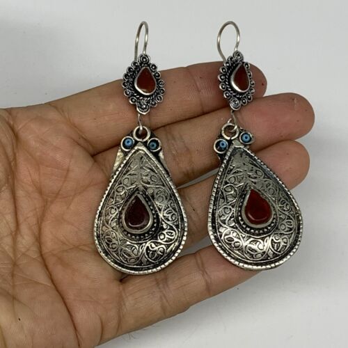 1pr, 3.2"x1.1" Turkmen Earring Tribal Jewelry Carnelian Teardrop Boho, B14284 - Picture 1 of 8