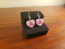 Valentines Earrings Heart Pink Day Candy Hearts Dangle Drop Hand Crafted US