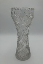 Vintage Large Flower Vase Deep Hand-Cut Lead Crystal Heavy Glass Etched 10" Tall