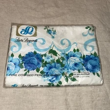 Lady Pepperell Floral Roses Double Flat Sheet Shabby Chic Bedding White Blue NEW