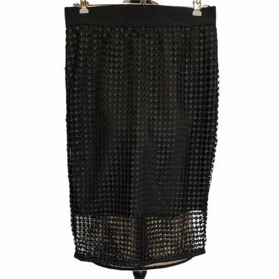 ANN TAYLOR Black Sheer Hem Net Overlay MESH PENCIL SKIRT Knee Length 4 P  Petite