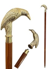 Vintage Brass Handle Wooden Walking Stick Raven Crow Head Victorian Gift Cane
