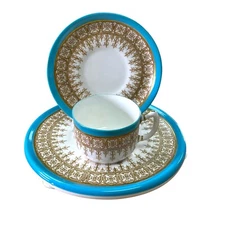 3 pc Royal Worcester Demitasse Cup Saucer &Tea Tile For Abram French Boston 1886