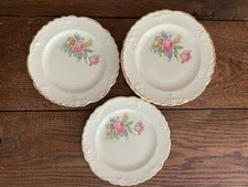 Taylor Smith Taylor 1940's Floral LuRay  Laurel  gold trim Dinner Plate 10 inch