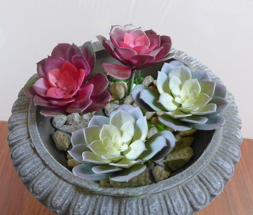 Artificial Plants Plastic Succulents fake Snow Lotus 4 Pcs (2 Gray and 2 Reds) - Picture 2 of 2