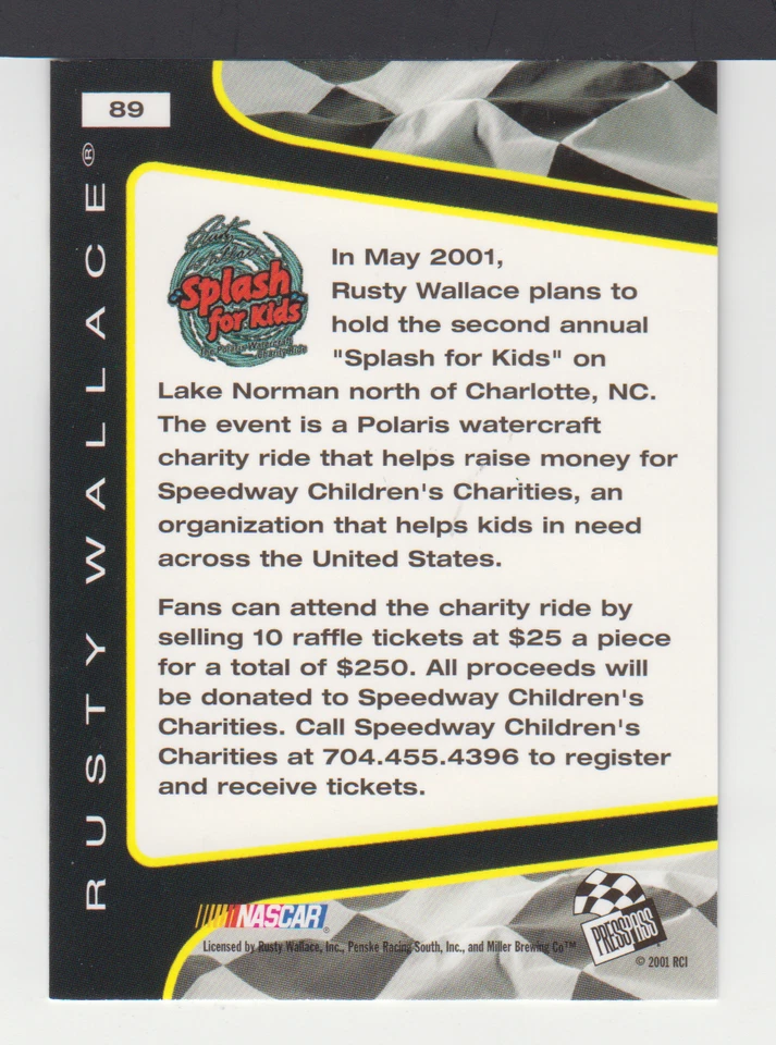 RUSTY WALLACE - 2001 PRESS PASS TRACKSIDE - CARD # 89 - Image 2 of 2
