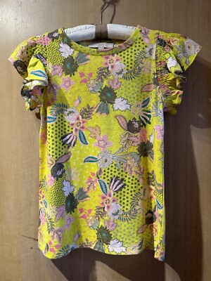Womens Loft Flutter Sleeve Yellow Floral Top Blouse XS