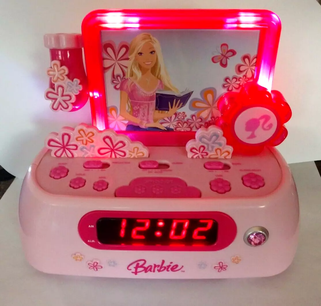 1999 Barbie Clock Radio  Micro Electronics Keychain lights N' Sounds 