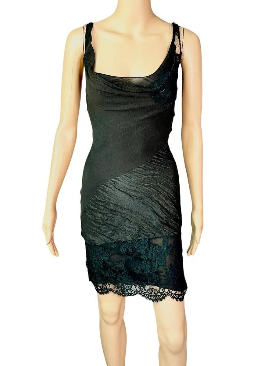 John Galliano F/W 2006 Semi-Sheer Lace Knit Slip Black 2 Piece Mini Dress |  eBay