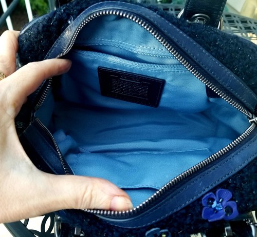 w/COA Auth COACH #10071 Midnight Blue Tweed Floral Sequin Satchel Bag Purse - Picture 10 of 18