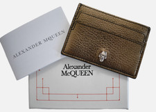     NEW Auth ALEXANDER McQUEEN SKULL Metallic GOLD CREDIT CARD Holder Wallet
